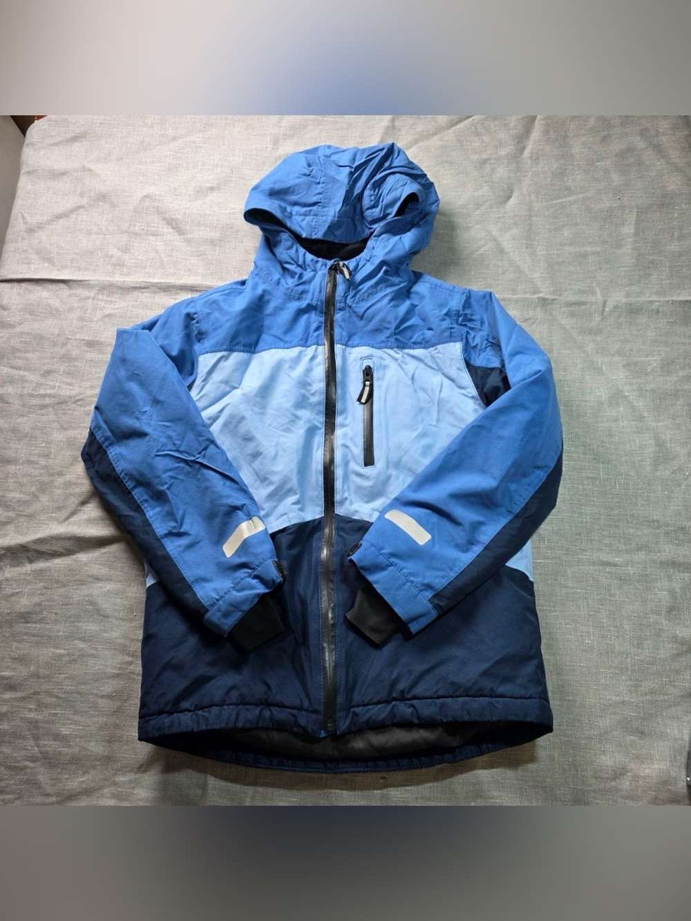 Swiss Tech Boys Ski Jacket Blue Colorblock Hooded Winter Coat Size Large 10-12